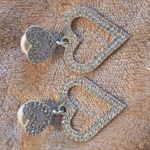 Double Heart Sparkly Silver-tone Crystal Fashion Earrings